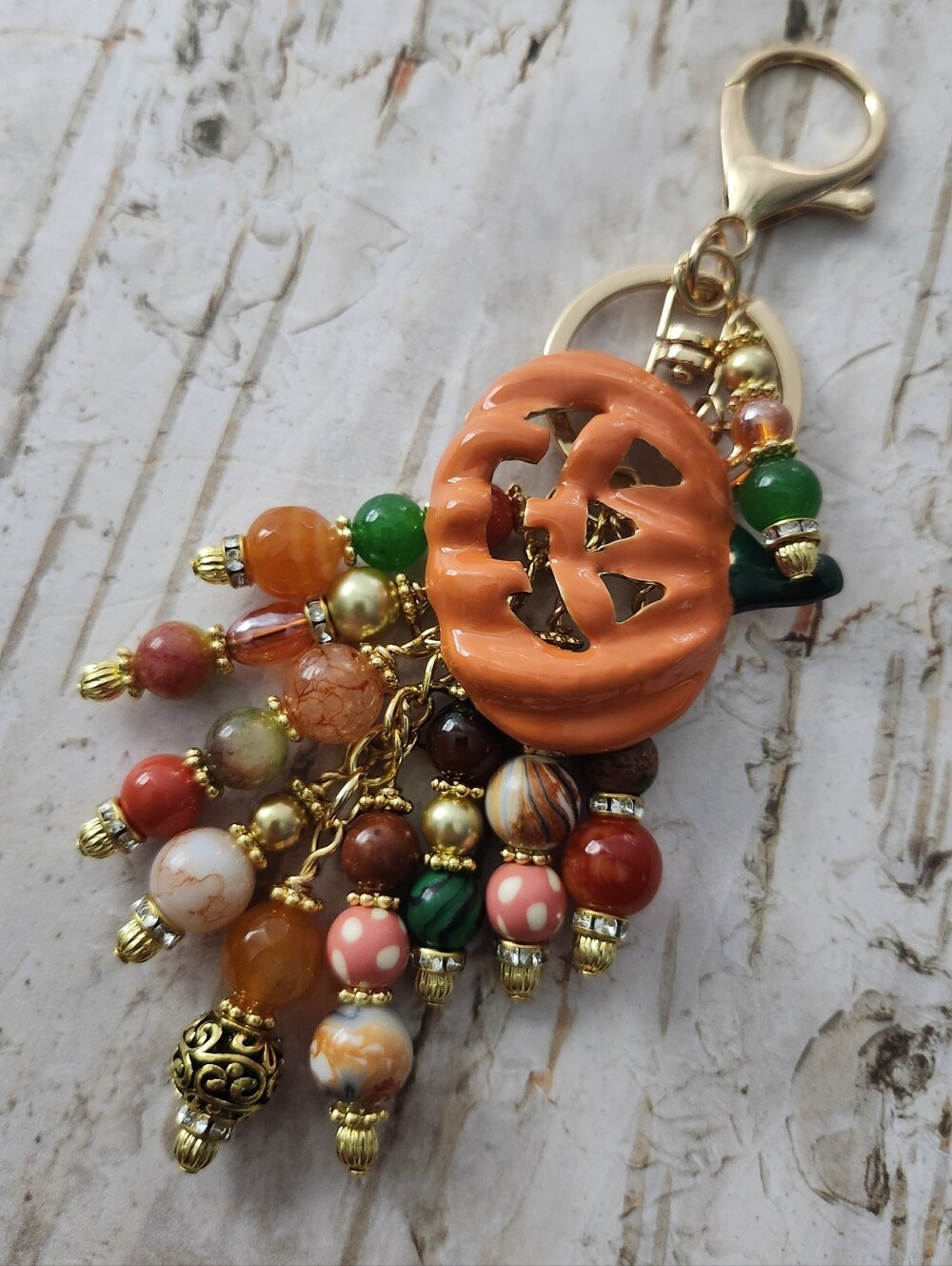 Halloween Autumn Pumpkin Purse Charm or Keychain Aventurine Malacite Handcrafted